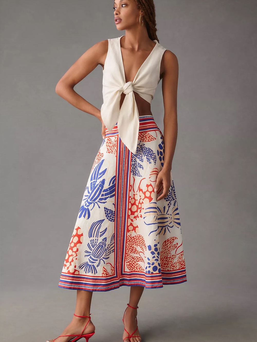 Farm Rio Mixed Lobsters Printed A-Line Skirt